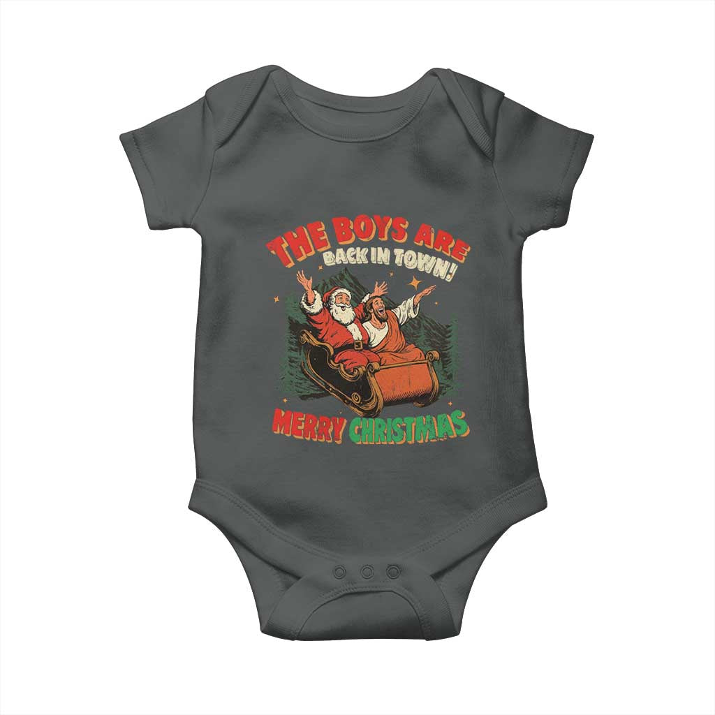 The Boys Are Back in Town Christmas Baby Onesie Funny Santa Jesus - Wonder Print Shop