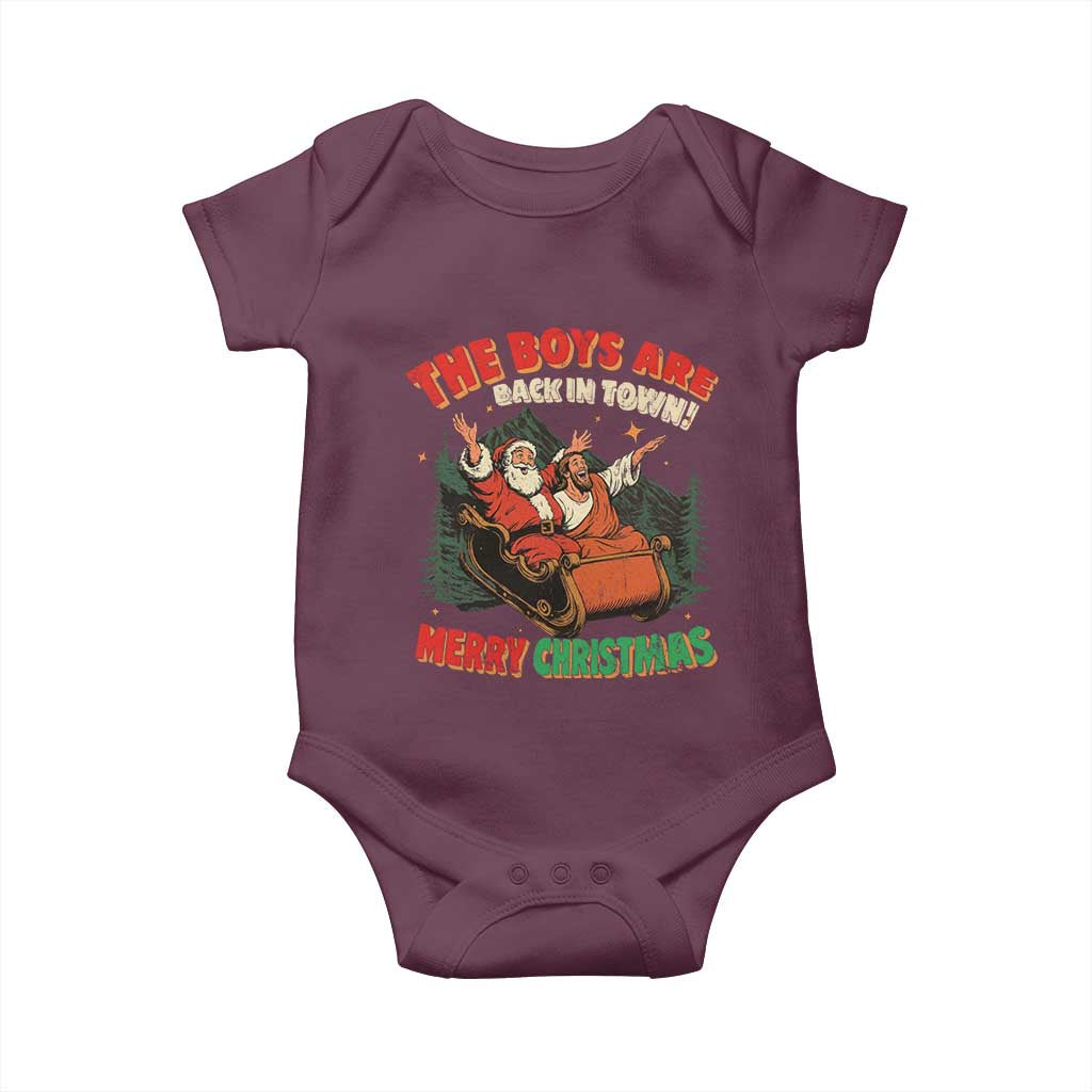 The Boys Are Back in Town Christmas Baby Onesie Funny Santa Jesus - Wonder Print Shop