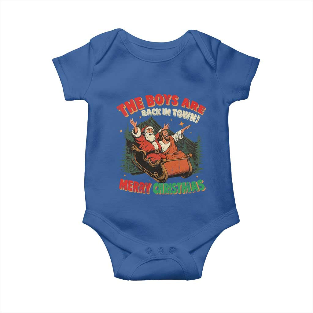 The Boys Are Back in Town Christmas Baby Onesie Funny Santa Jesus - Wonder Print Shop