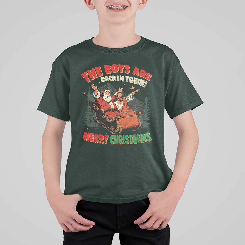 The Boys Are Back in Town Christmas T Shirt For Kid Funny Santa Jesus - Wonder Print Shop