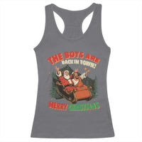 The Boys Are Back in Town Christmas Racerback Tank Top Funny Santa Jesus - Wonder Print Shop