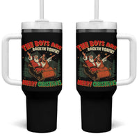 The Boys Are Back in Town Christmas Tumbler With Handle Funny Santa Jesus - Wonder Print Shop