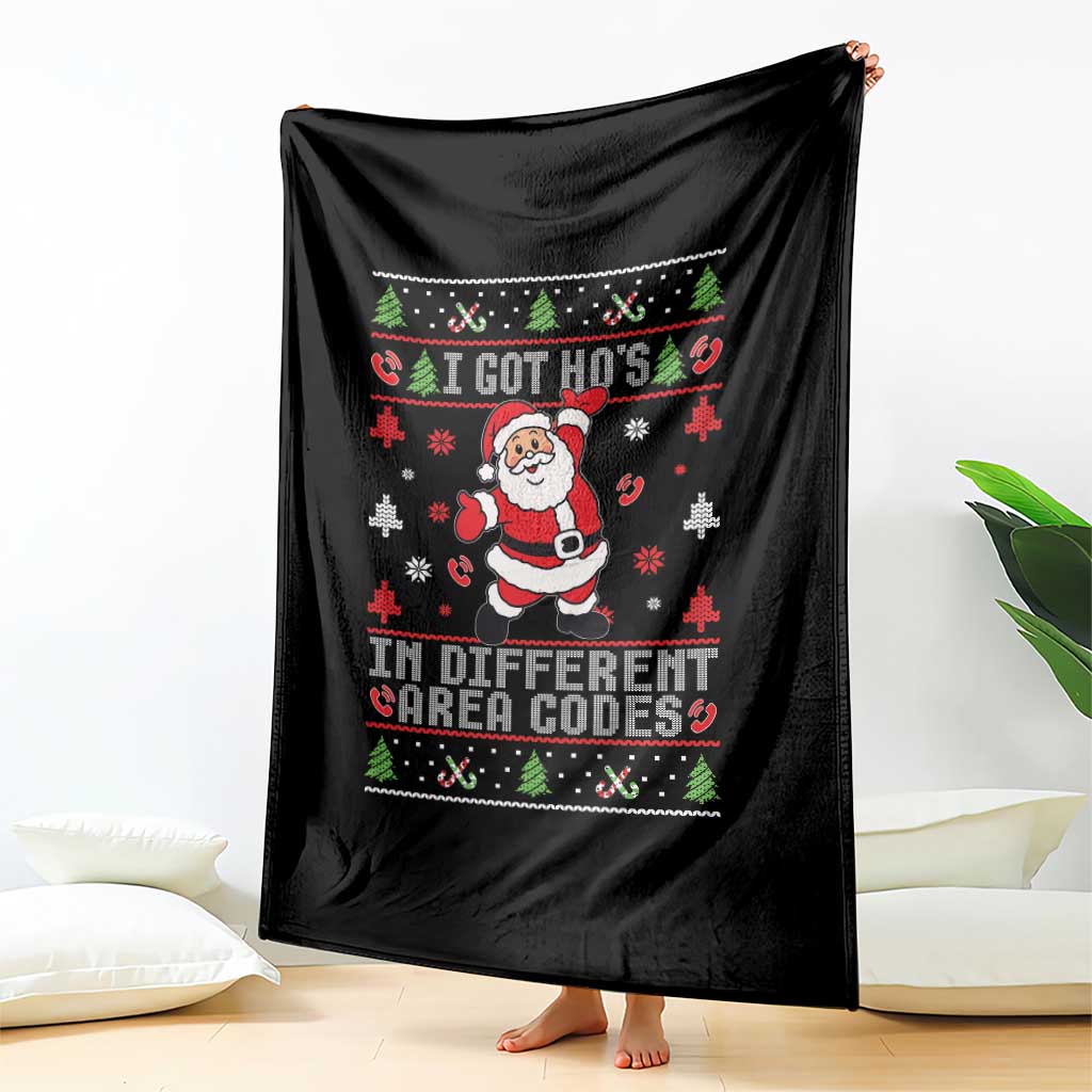 Funny Santa Ugly Christmas Throw Blanket I Got Hos in Different Area Codes - Wonder Print Shop