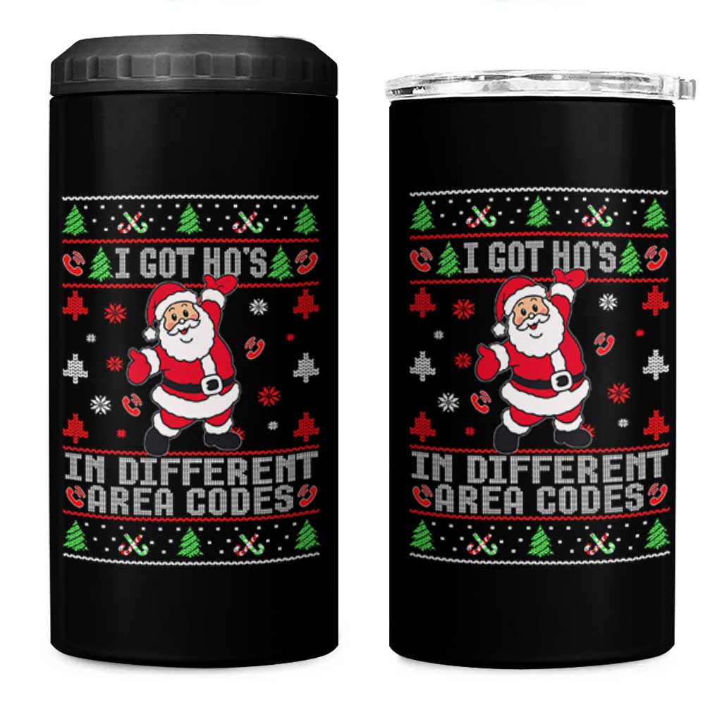 Funny Santa Ugly Christmas 4 in 1 Can Cooler Tumbler I Got Hos in Different Area Codes - Wonder Print Shop