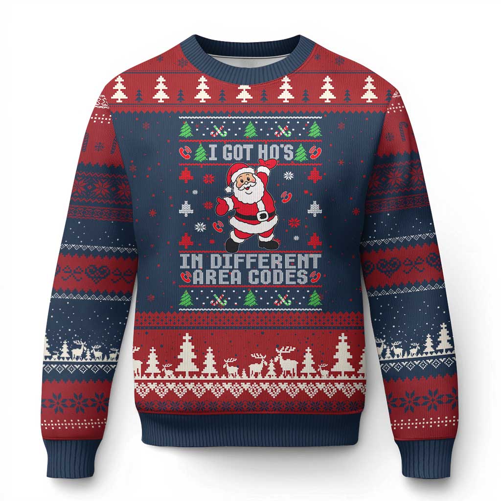 Funny Santa Ugly Xmas Ugly Christmas Sweater I Got Hos in Different Area Codes - Wonder Print Shop