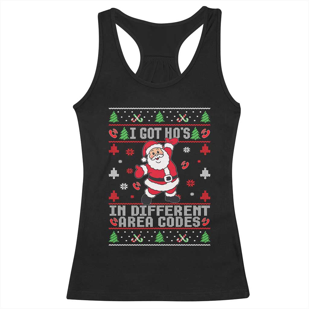Funny Santa Ugly Christmas Racerback Tank Top I Got Hos in Different Area Codes - Wonder Print Shop