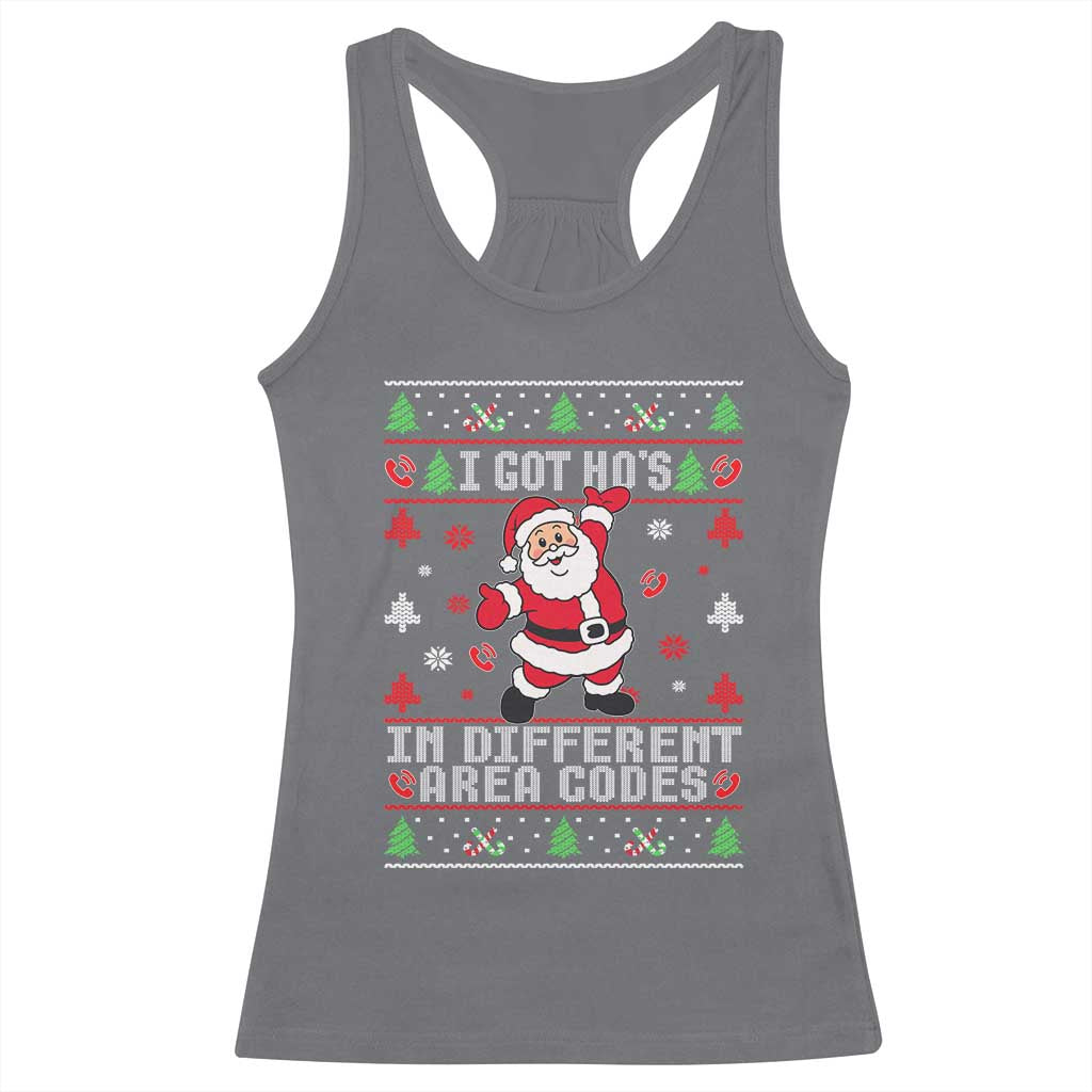 Funny Santa Ugly Christmas Racerback Tank Top I Got Hos in Different Area Codes - Wonder Print Shop