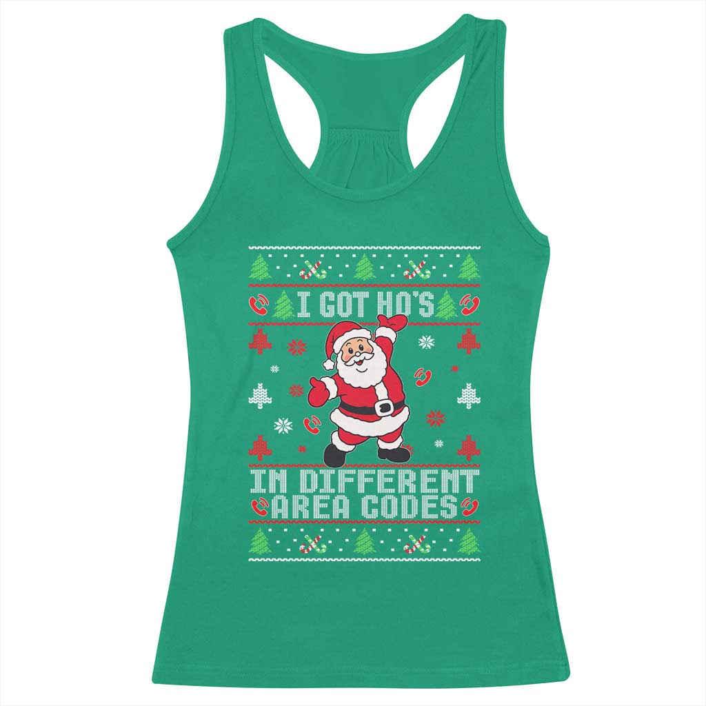 Funny Santa Ugly Christmas Racerback Tank Top I Got Hos in Different Area Codes - Wonder Print Shop
