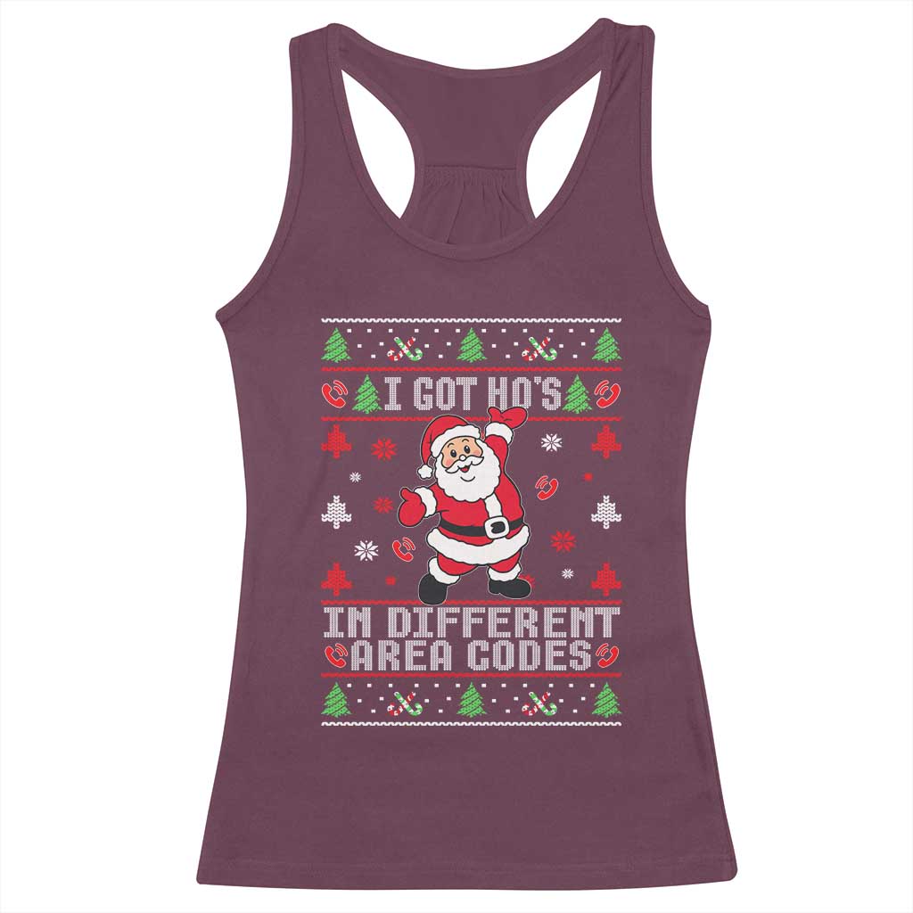 Funny Santa Ugly Christmas Racerback Tank Top I Got Hos in Different Area Codes - Wonder Print Shop