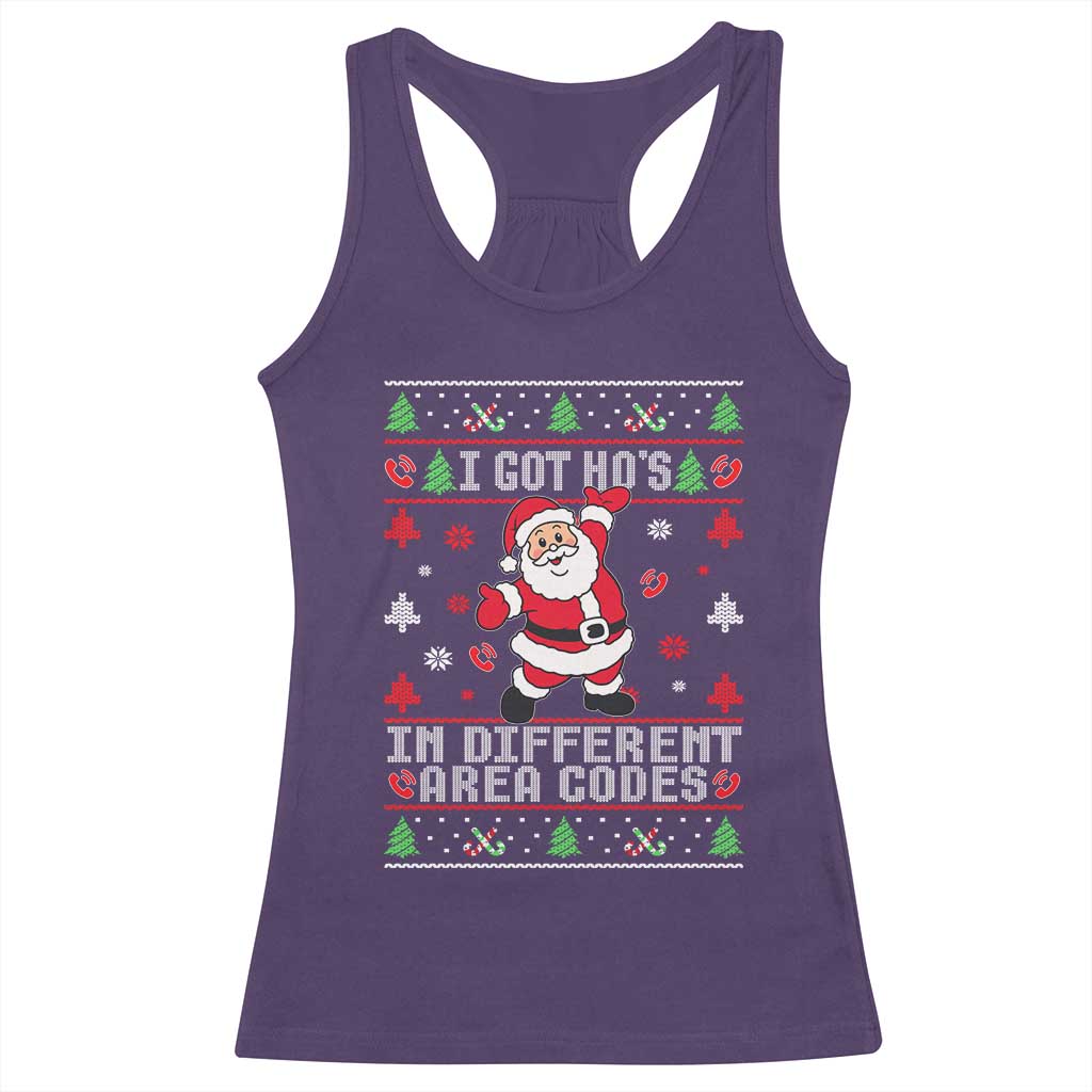 Funny Santa Ugly Christmas Racerback Tank Top I Got Hos in Different Area Codes - Wonder Print Shop