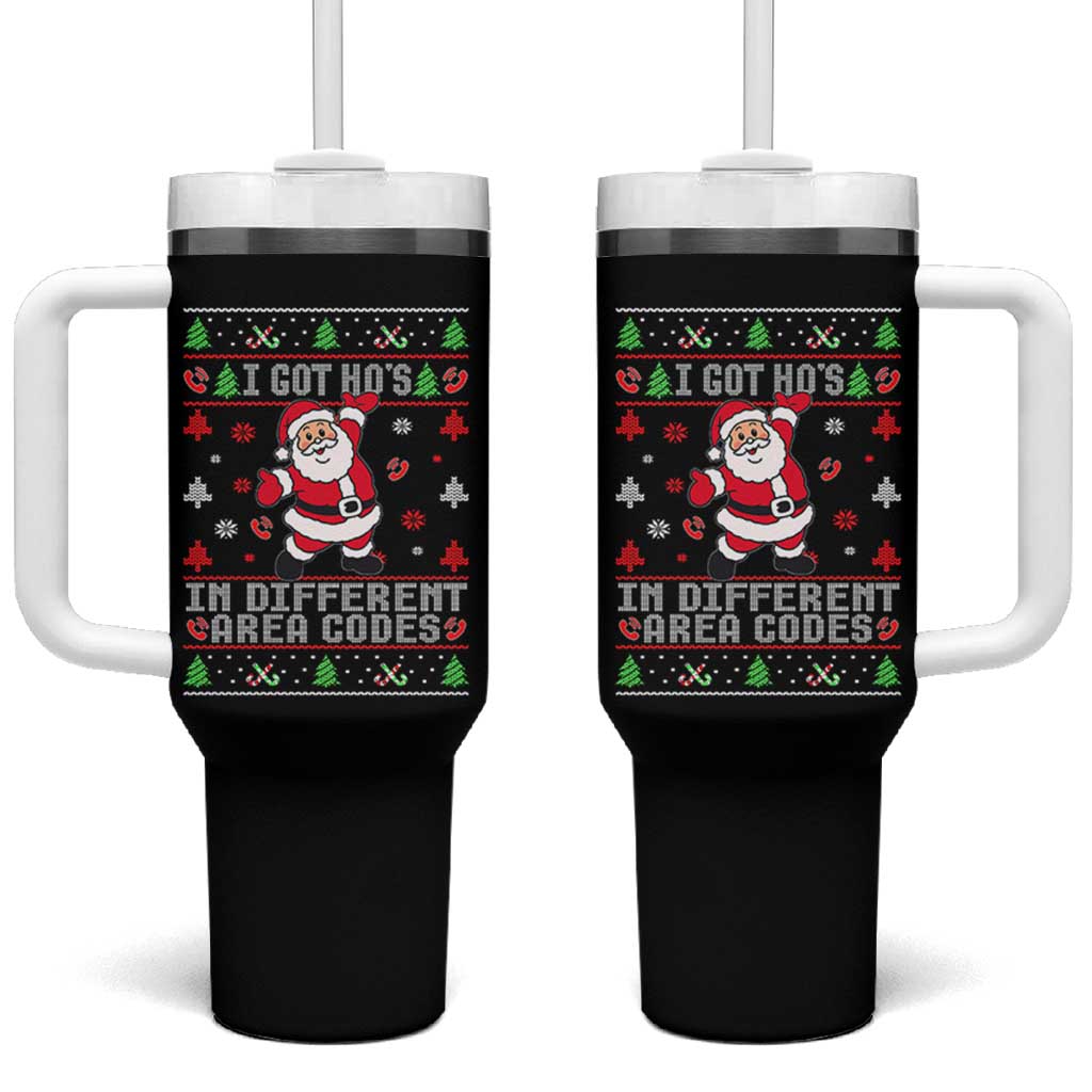Funny Santa Ugly Christmas Tumbler With Handle I Got Hos in Different Area Codes - Wonder Print Shop