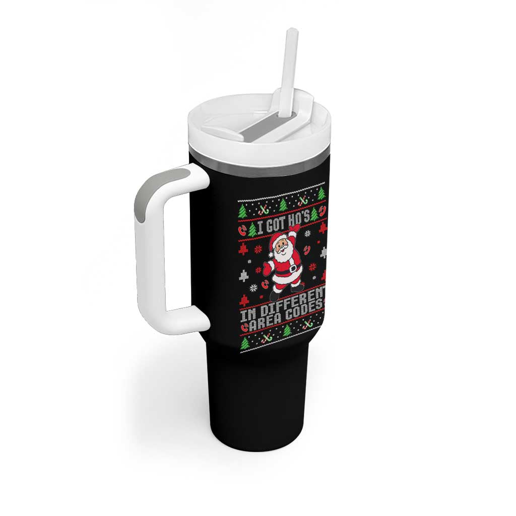 Funny Santa Ugly Christmas Tumbler With Handle I Got Hos in Different Area Codes - Wonder Print Shop