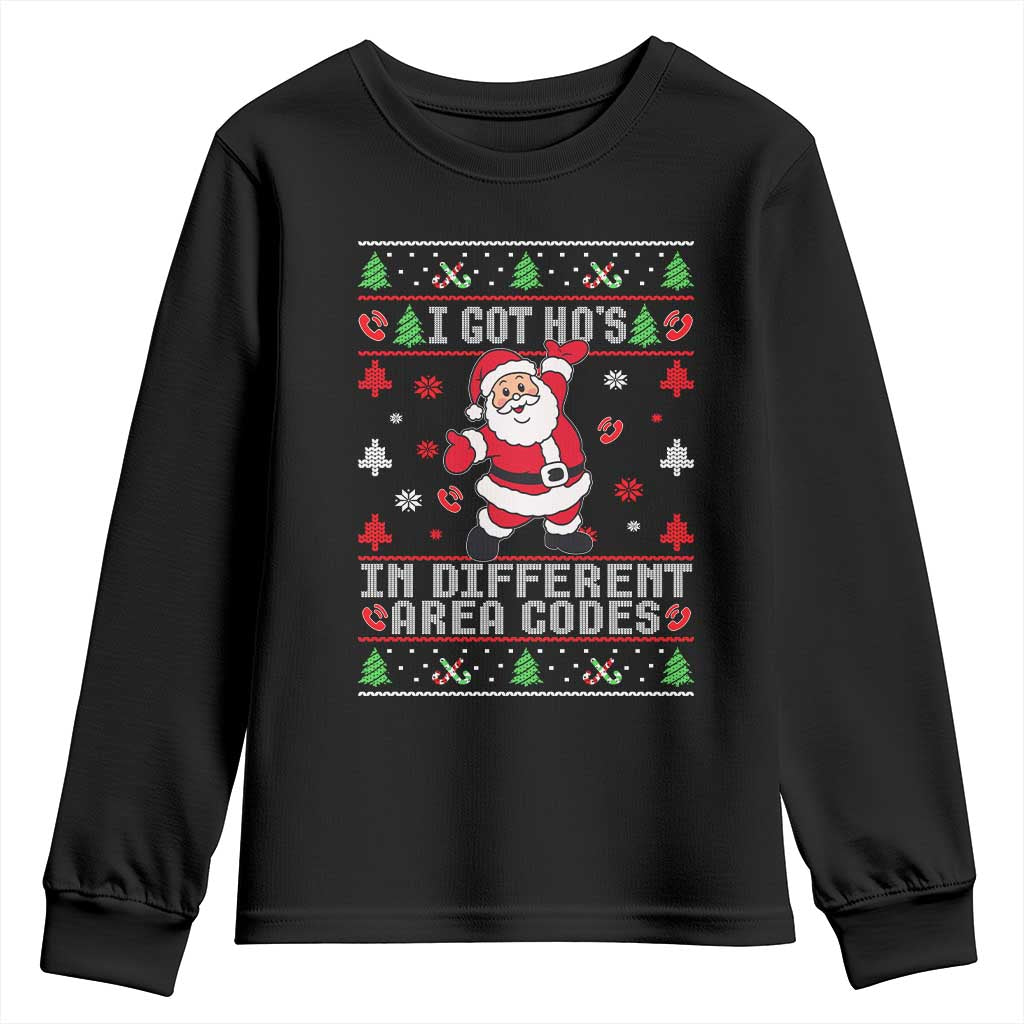 Funny Santa Ugly Christmas Youth Sweatshirt I Got Hos in Different Area Codes - Wonder Print Shop