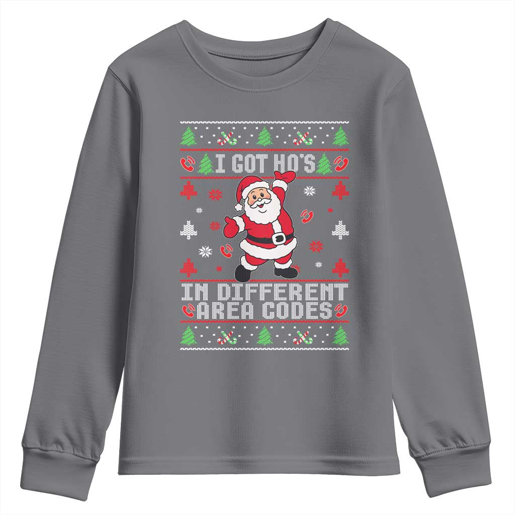 Funny Santa Ugly Christmas Youth Sweatshirt I Got Hos in Different Area Codes - Wonder Print Shop