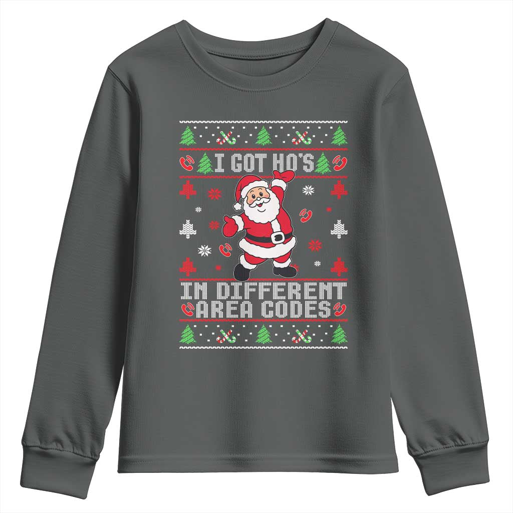 Funny Santa Ugly Christmas Youth Sweatshirt I Got Hos in Different Area Codes - Wonder Print Shop