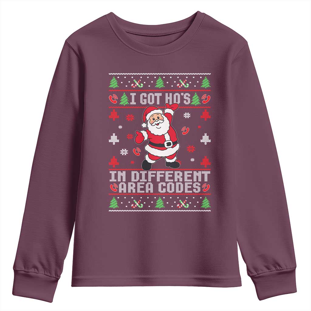 Funny Santa Ugly Christmas Youth Sweatshirt I Got Hos in Different Area Codes - Wonder Print Shop