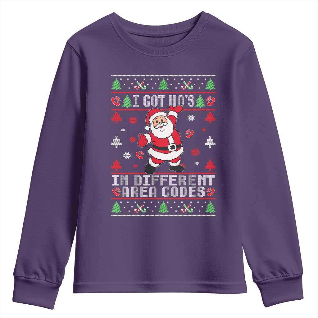 Funny Santa Ugly Christmas Youth Sweatshirt I Got Hos in Different Area Codes - Wonder Print Shop