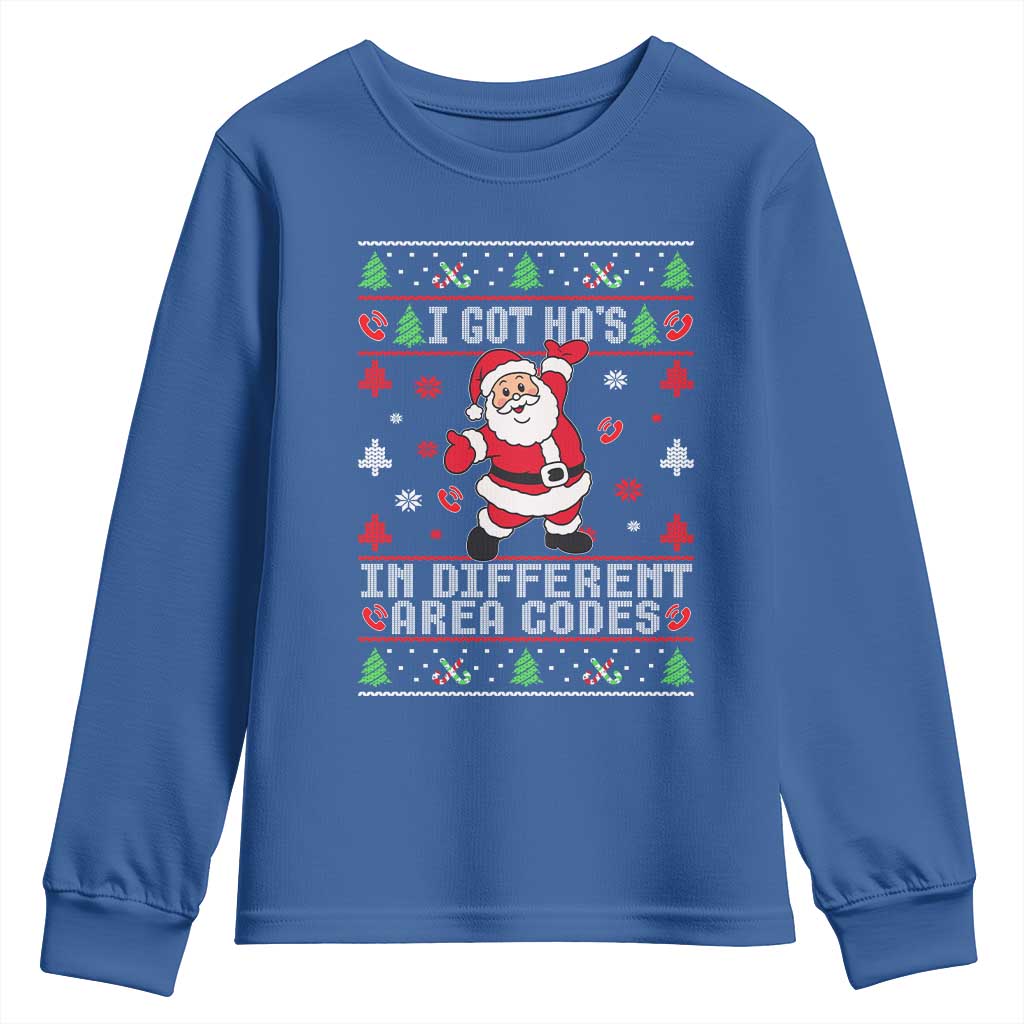 Funny Santa Ugly Christmas Youth Sweatshirt I Got Hos in Different Area Codes - Wonder Print Shop