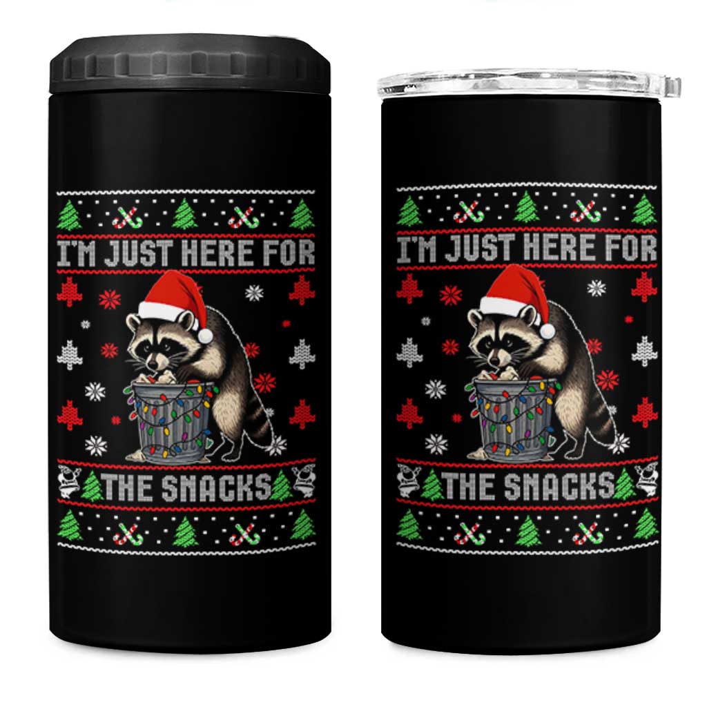 Funny Raccoon Ugly Christmas 4 in 1 Can Cooler Tumbler I'm Just Here for The Snacks Cute Trash Panda - Wonder Print Shop