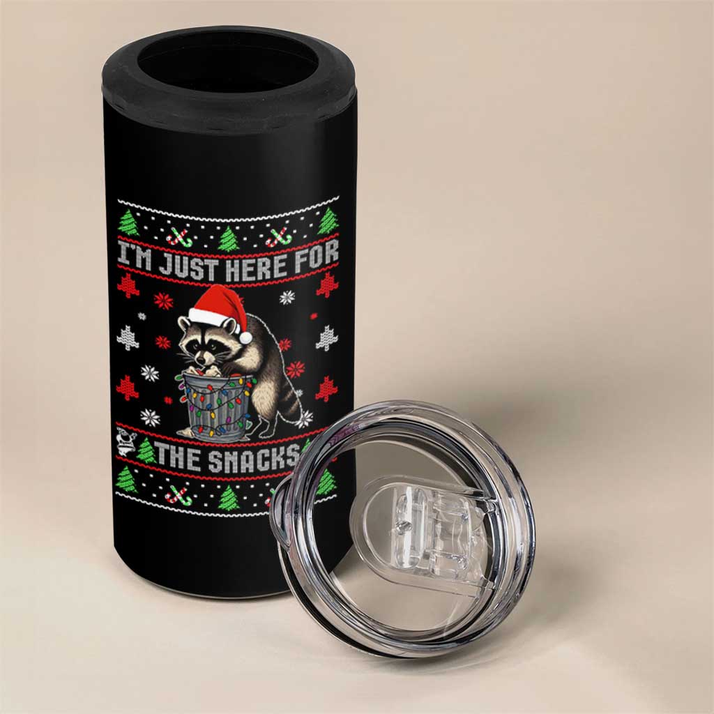 Funny Raccoon Ugly Christmas 4 in 1 Can Cooler Tumbler I'm Just Here for The Snacks Cute Trash Panda - Wonder Print Shop