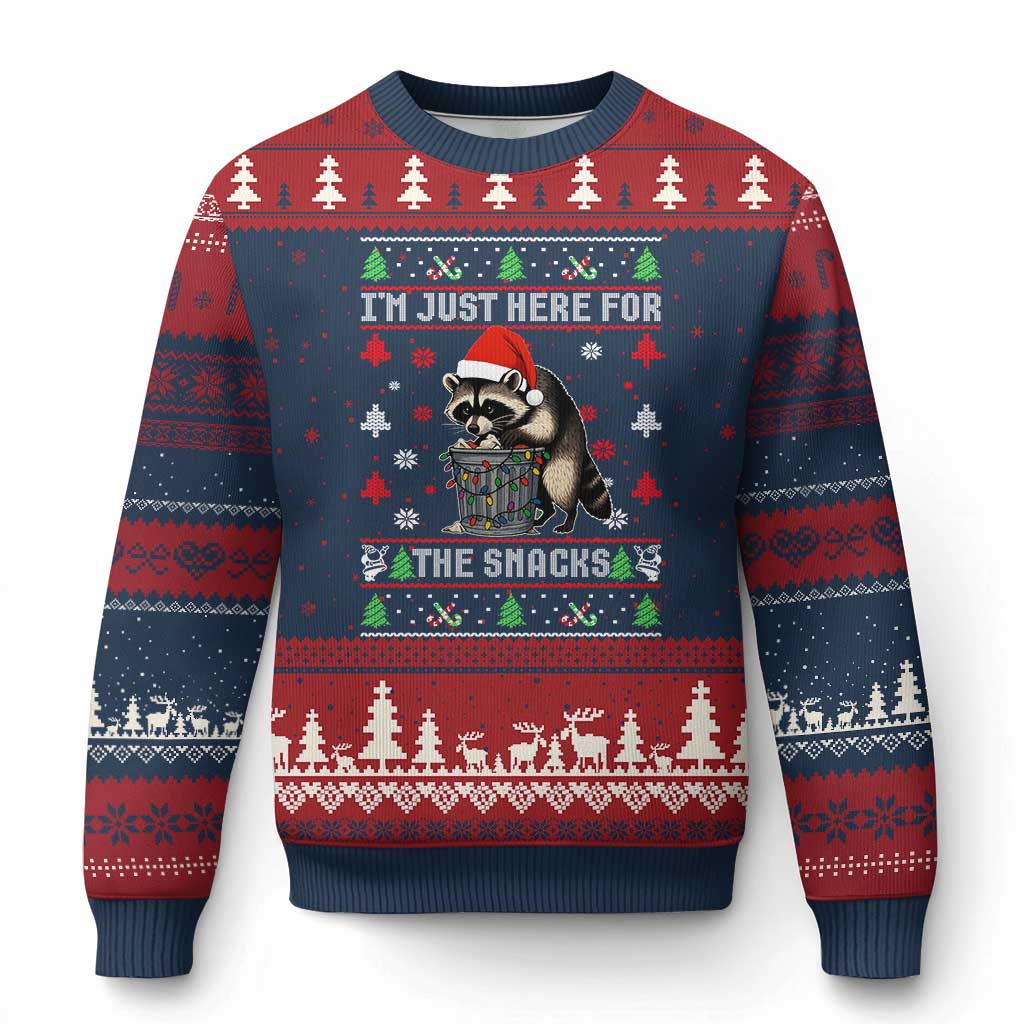 Funny Raccoon Ugly Xmas Ugly Christmas Sweater I'm Just Here for The Snacks Cute Trash Panda - Wonder Print Shop