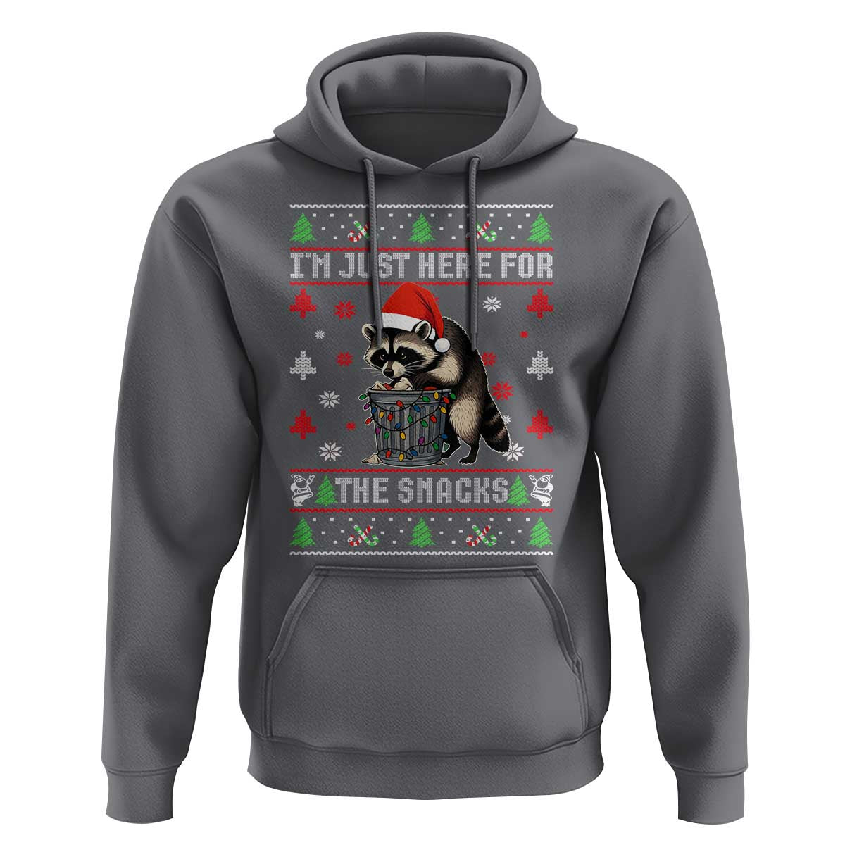 Funny Raccoon Ugly Christmas Hoodie I'm Just Here for The Snacks Cute Trash Panda - Wonder Print Shop