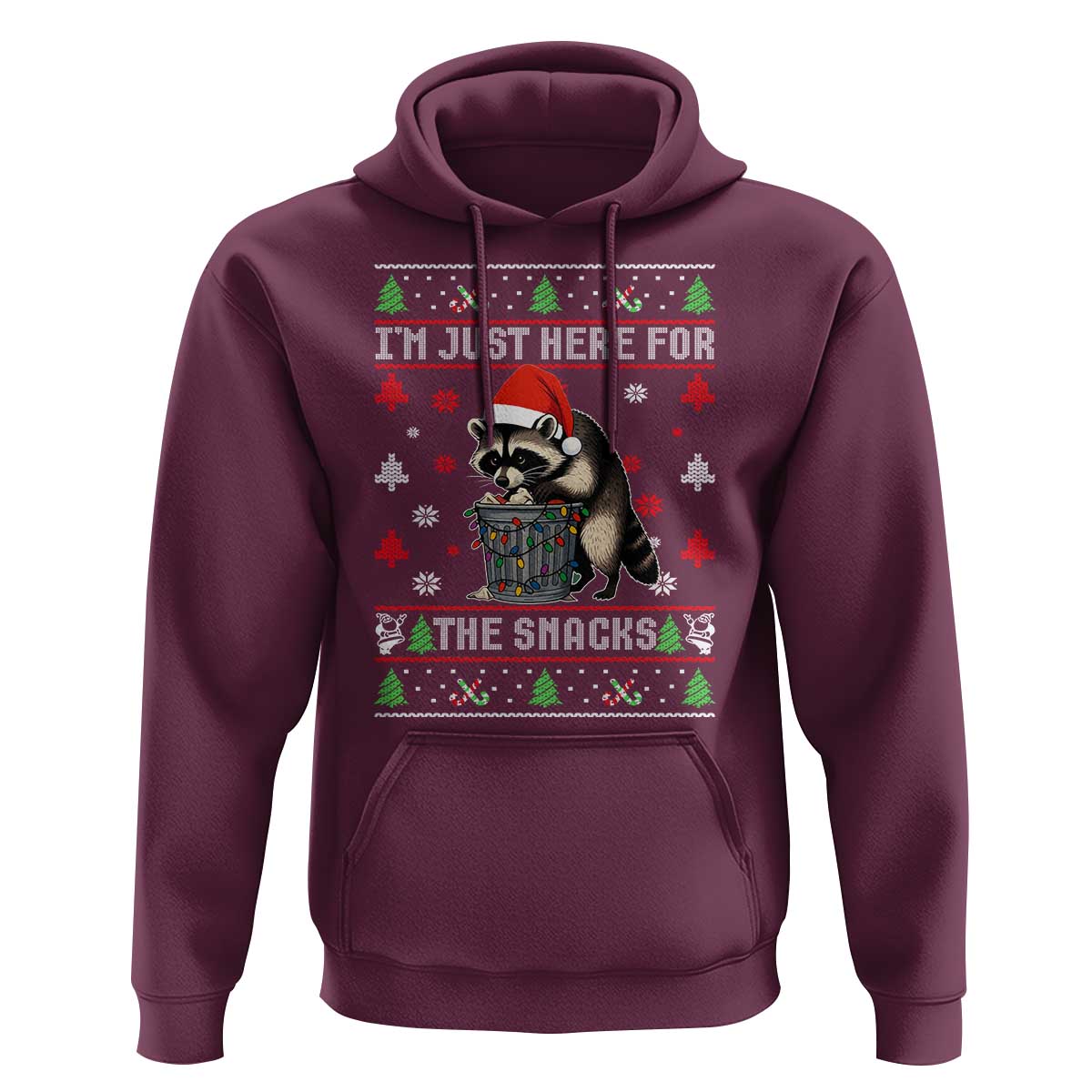 Funny Raccoon Ugly Christmas Hoodie I'm Just Here for The Snacks Cute Trash Panda - Wonder Print Shop