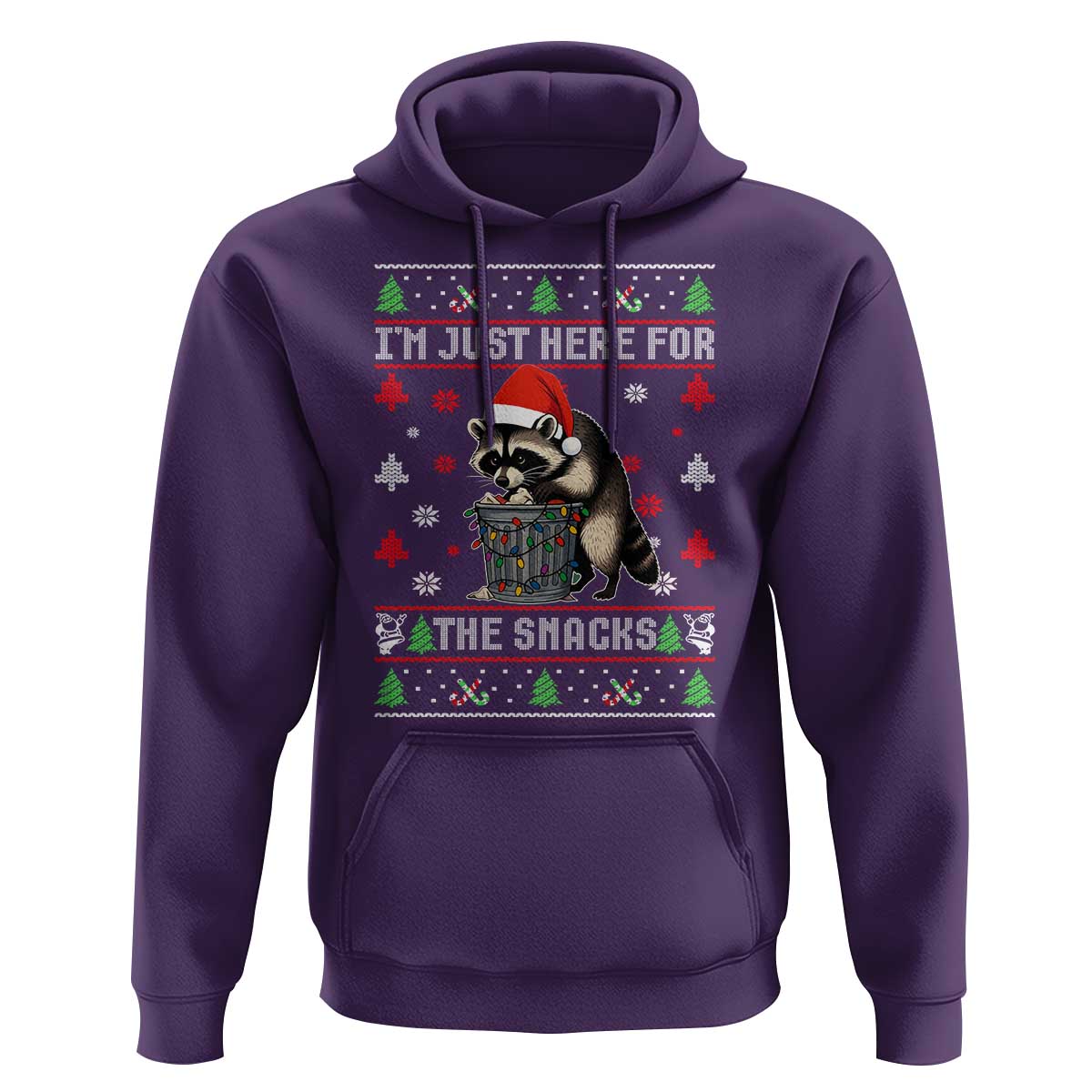 Funny Raccoon Ugly Christmas Hoodie I'm Just Here for The Snacks Cute Trash Panda - Wonder Print Shop