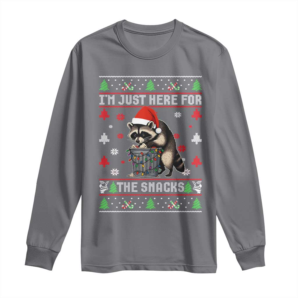 Funny Raccoon Ugly Christmas Long Sleeve Shirt I'm Just Here for The Snacks Cute Trash Panda - Wonder Print Shop