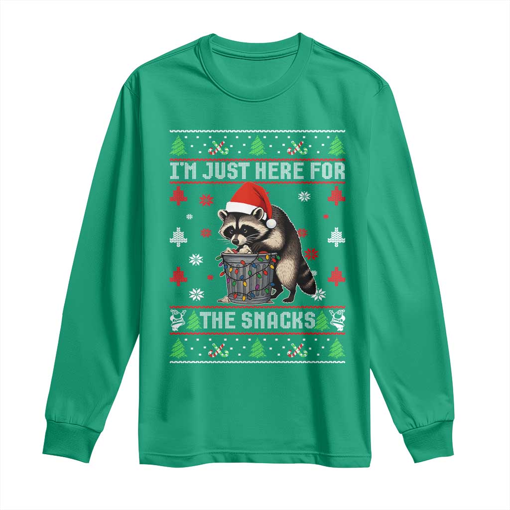 Funny Raccoon Ugly Christmas Long Sleeve Shirt I'm Just Here for The Snacks Cute Trash Panda - Wonder Print Shop