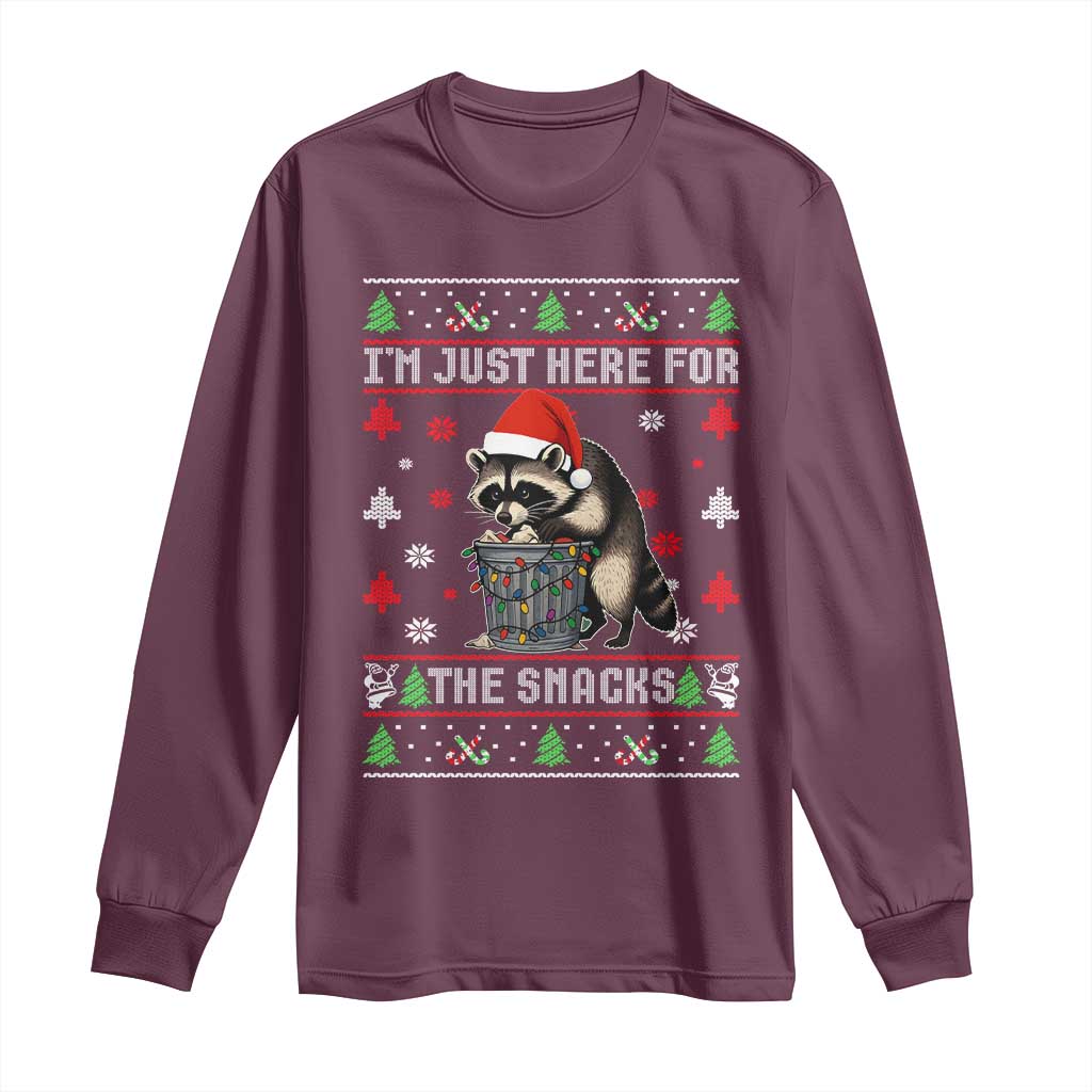 Funny Raccoon Ugly Christmas Long Sleeve Shirt I'm Just Here for The Snacks Cute Trash Panda - Wonder Print Shop
