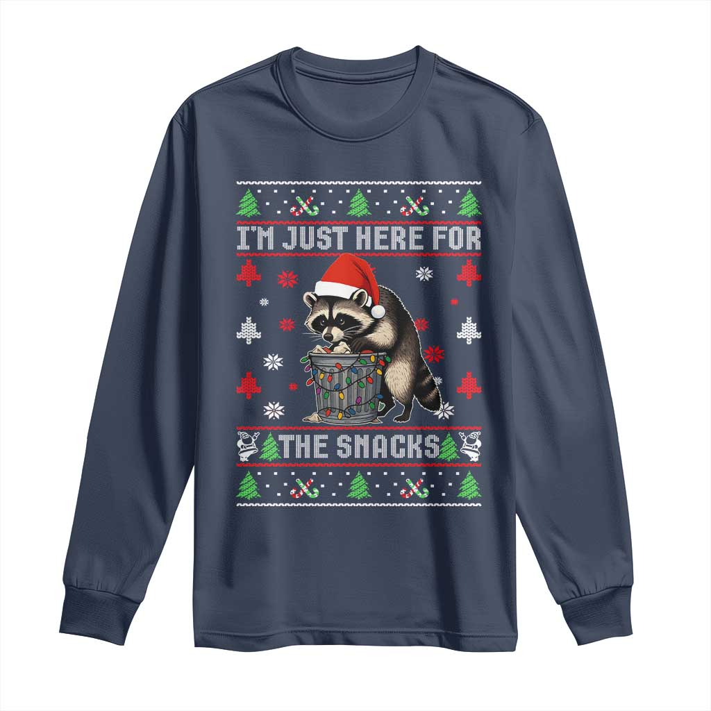 Funny Raccoon Ugly Christmas Long Sleeve Shirt I'm Just Here for The Snacks Cute Trash Panda - Wonder Print Shop