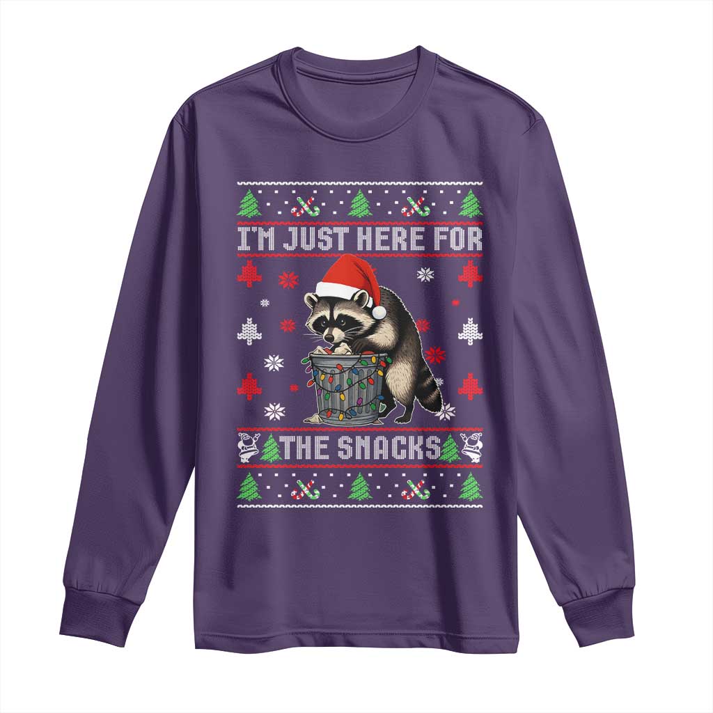 Funny Raccoon Ugly Christmas Long Sleeve Shirt I'm Just Here for The Snacks Cute Trash Panda - Wonder Print Shop
