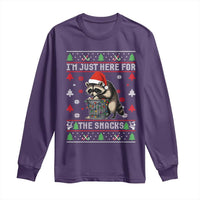 Funny Raccoon Ugly Christmas Long Sleeve Shirt I'm Just Here for The Snacks Cute Trash Panda - Wonder Print Shop