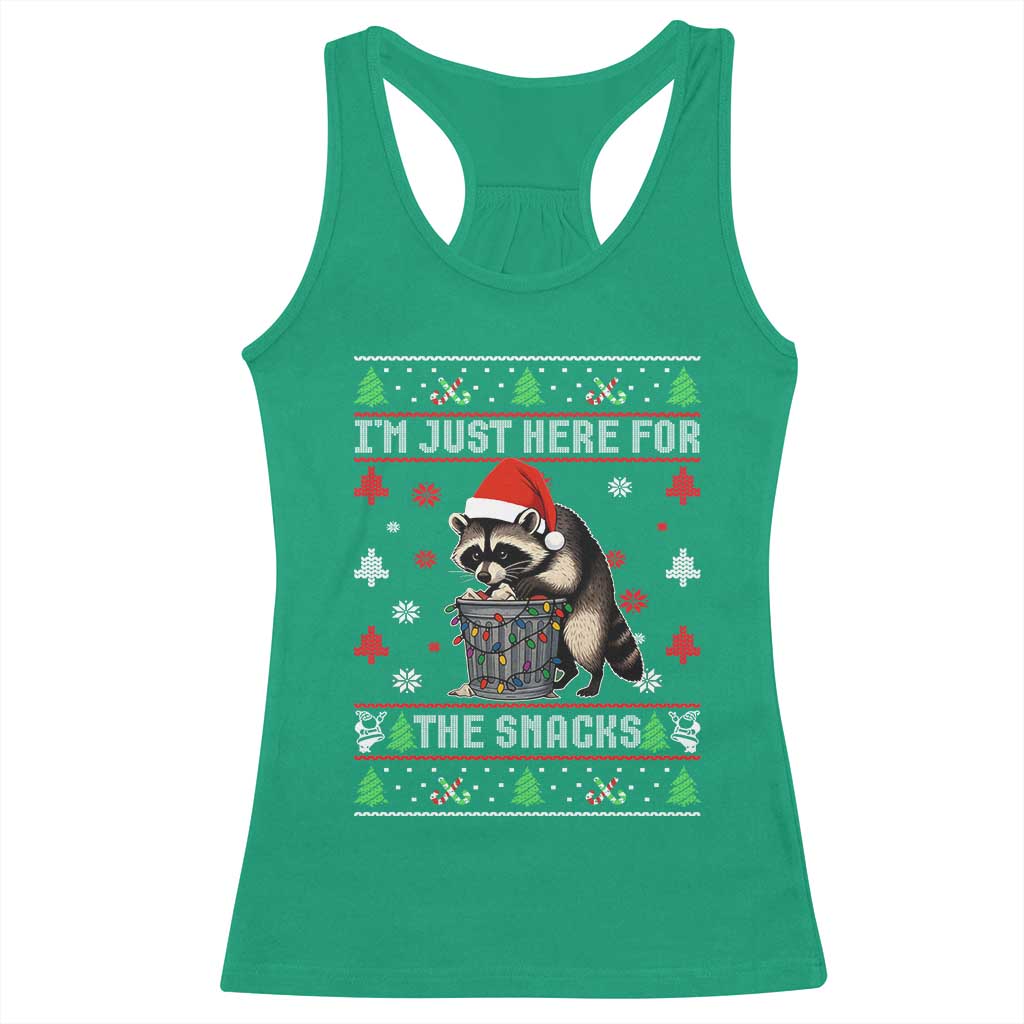 Funny Raccoon Ugly Christmas Racerback Tank Top I'm Just Here for The Snacks Cute Trash Panda - Wonder Print Shop