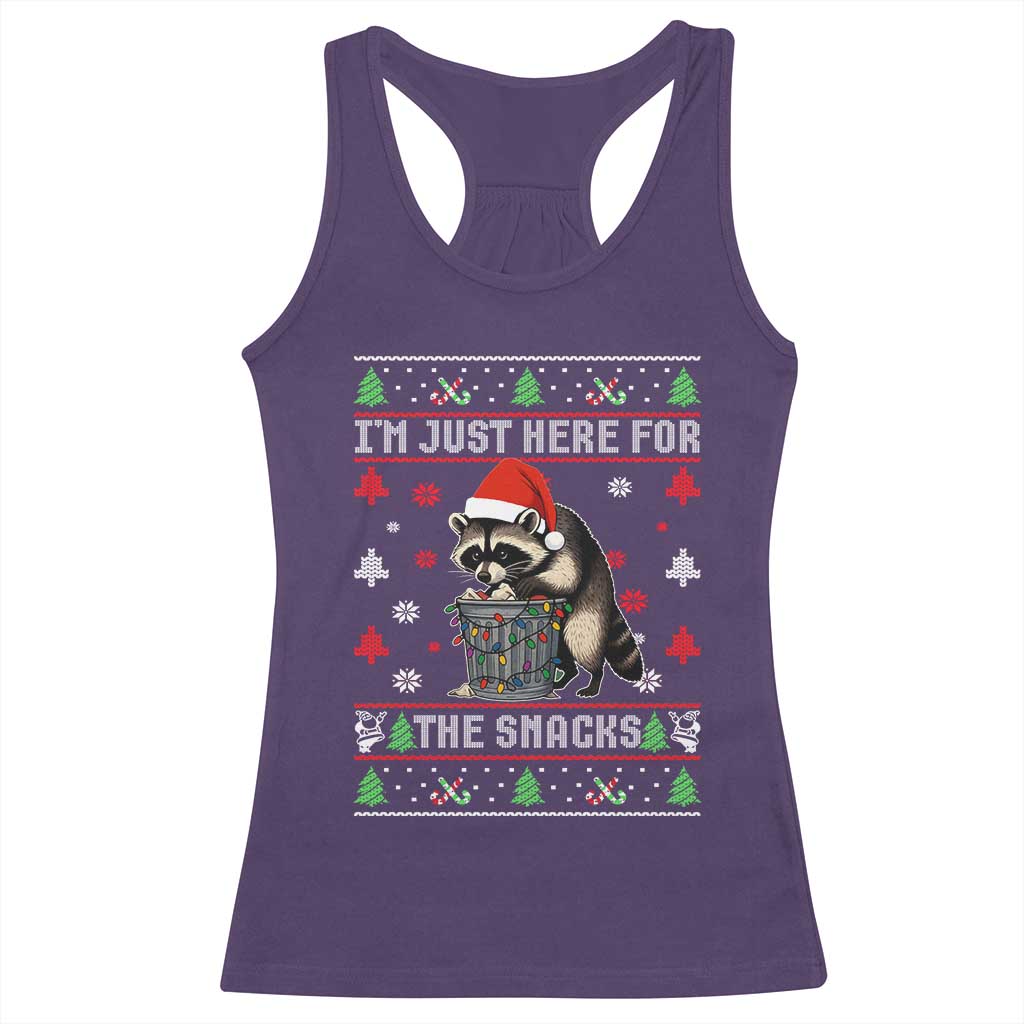 Funny Raccoon Ugly Christmas Racerback Tank Top I'm Just Here for The Snacks Cute Trash Panda - Wonder Print Shop