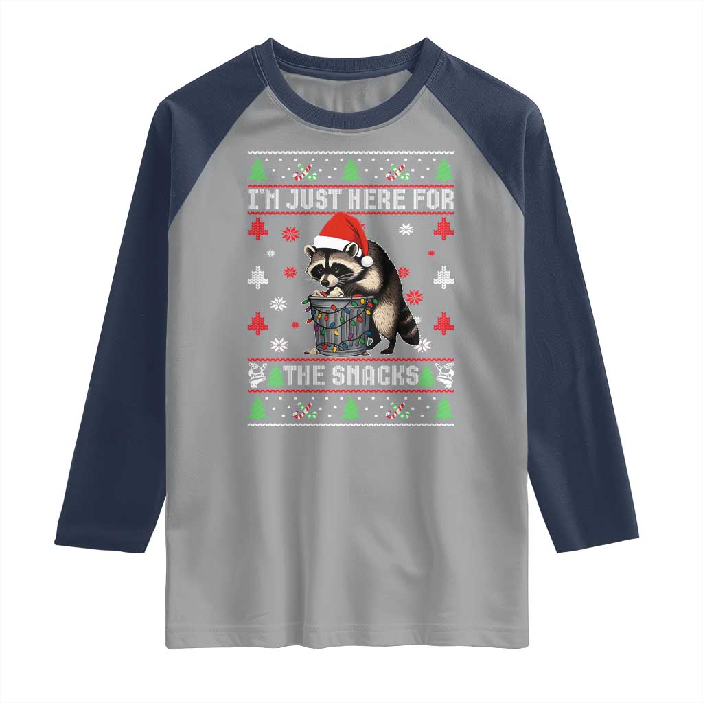 Funny Raccoon Ugly Christmas Raglan Shirt I'm Just Here for The Snacks Cute Trash Panda - Wonder Print Shop