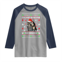 Funny Raccoon Ugly Christmas Raglan Shirt I'm Just Here for The Snacks Cute Trash Panda - Wonder Print Shop