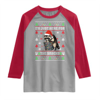 Funny Raccoon Ugly Christmas Raglan Shirt I'm Just Here for The Snacks Cute Trash Panda - Wonder Print Shop