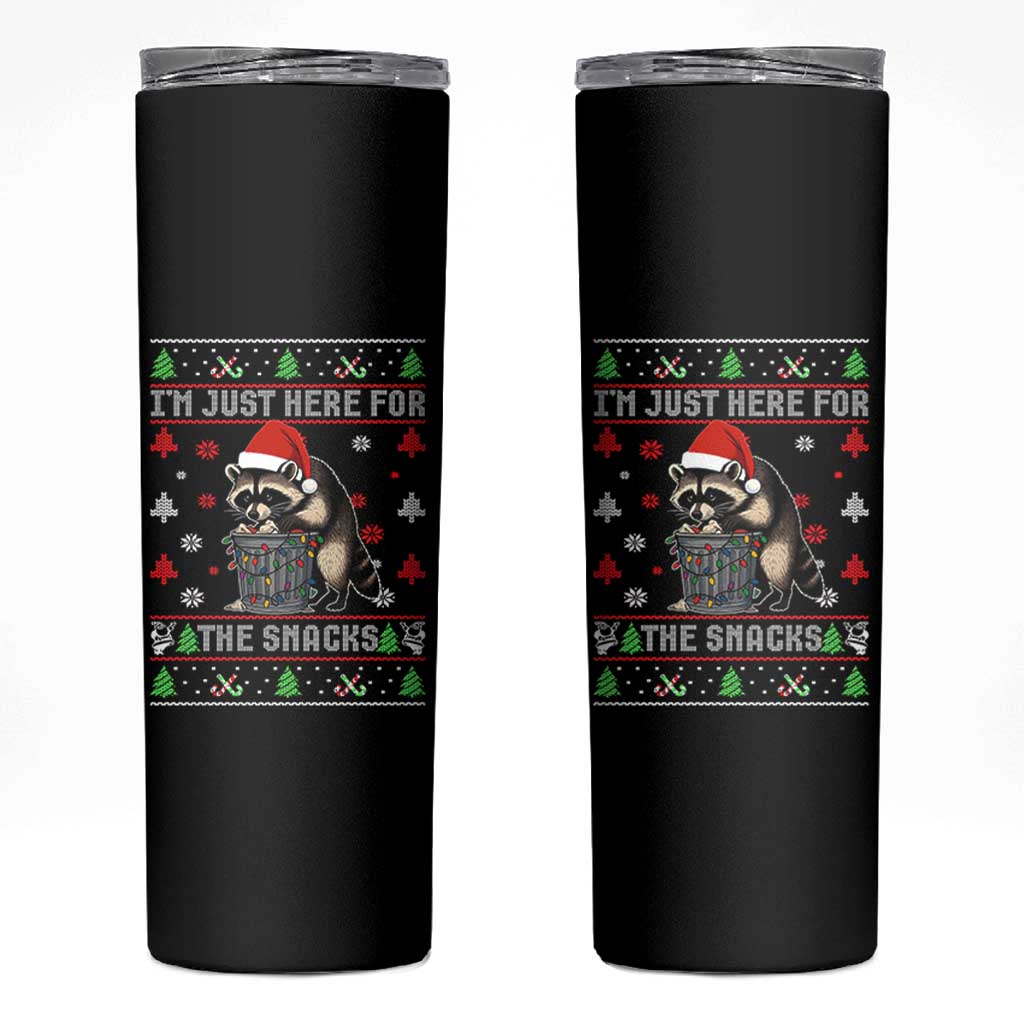 Funny Raccoon Ugly Christmas Skinny Tumbler I'm Just Here for The Snacks Cute Trash Panda - Wonder Print Shop