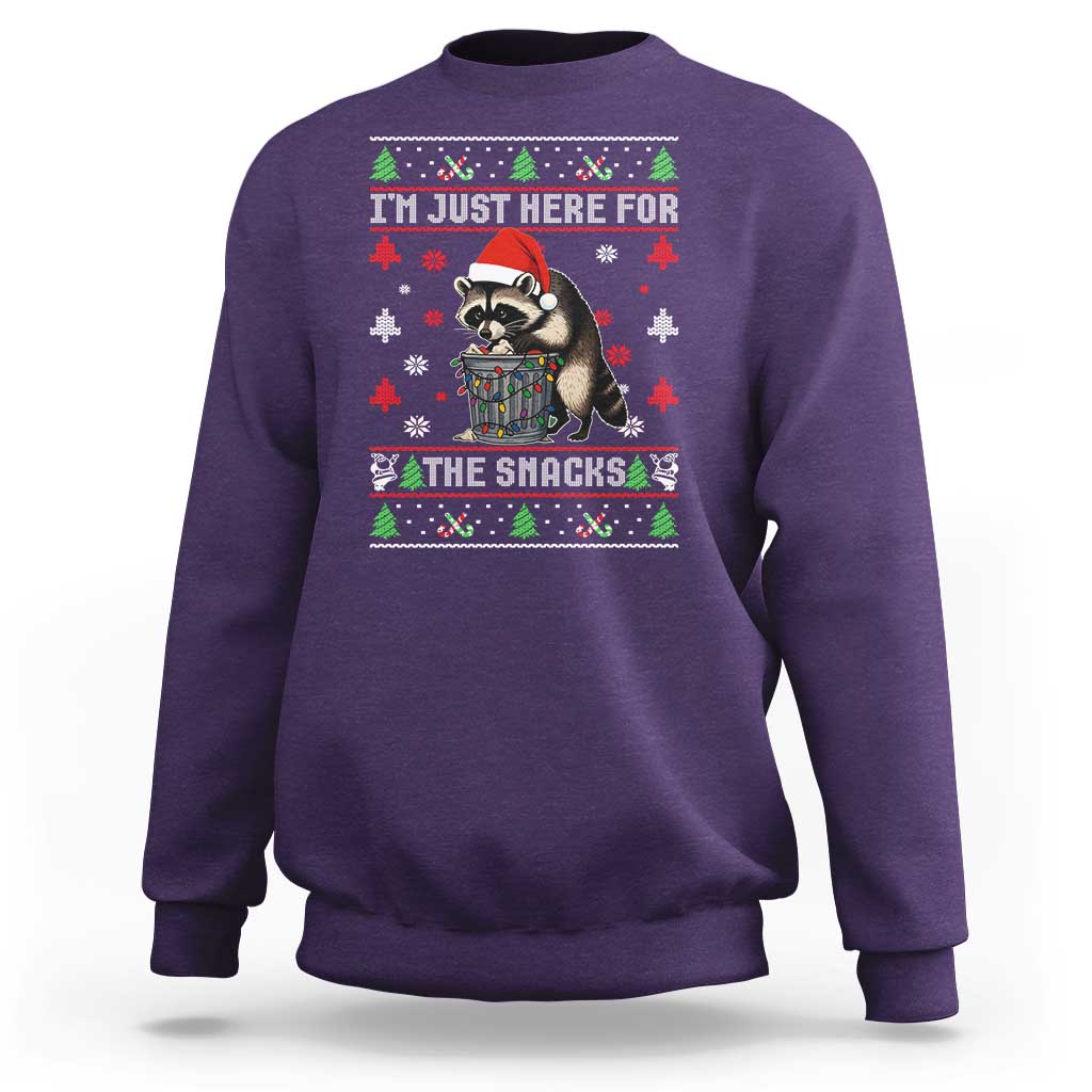 Funny Raccoon Ugly Christmas Sweatshirt I'm Just Here for The Snacks Cute Trash Panda - Wonder Print Shop