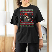Funny Raccoon Ugly Christmas T Shirt For Women I'm Just Here for The Snacks Cute Trash Panda - Wonder Print Shop