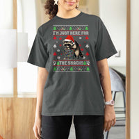 Funny Raccoon Ugly Christmas T Shirt For Women I'm Just Here for The Snacks Cute Trash Panda - Wonder Print Shop