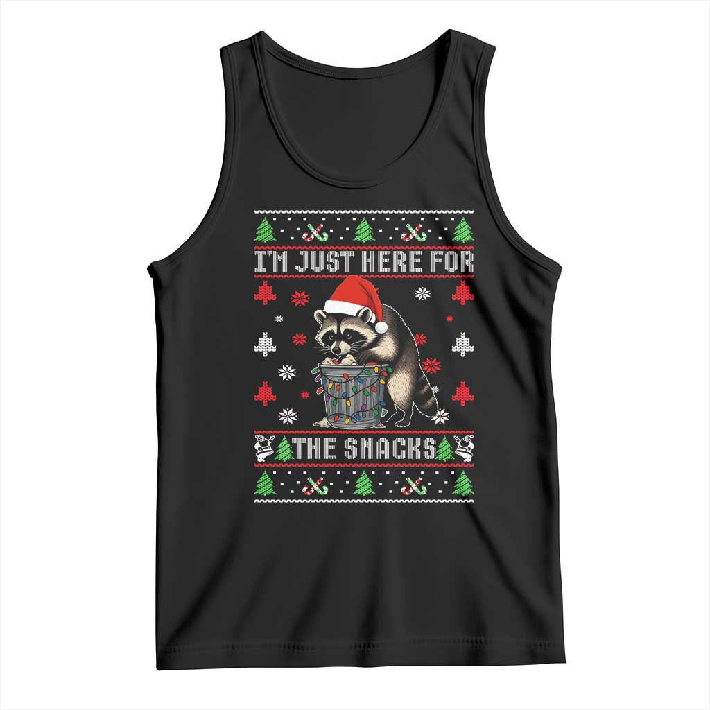 Funny Raccoon Ugly Christmas Tank Top I'm Just Here for The Snacks Cute Trash Panda - Wonder Print Shop