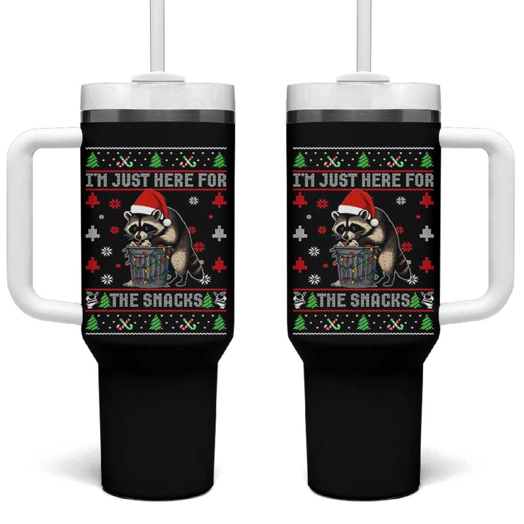 Funny Raccoon Ugly Christmas Tumbler With Handle I'm Just Here for The Snacks Cute Trash Panda - Wonder Print Shop