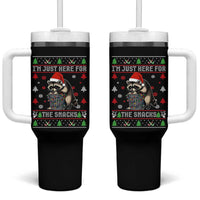 Funny Raccoon Ugly Christmas Tumbler With Handle I'm Just Here for The Snacks Cute Trash Panda - Wonder Print Shop
