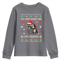 Funny Raccoon Ugly Christmas Youth Sweatshirt I'm Just Here for The Snacks Cute Trash Panda - Wonder Print Shop