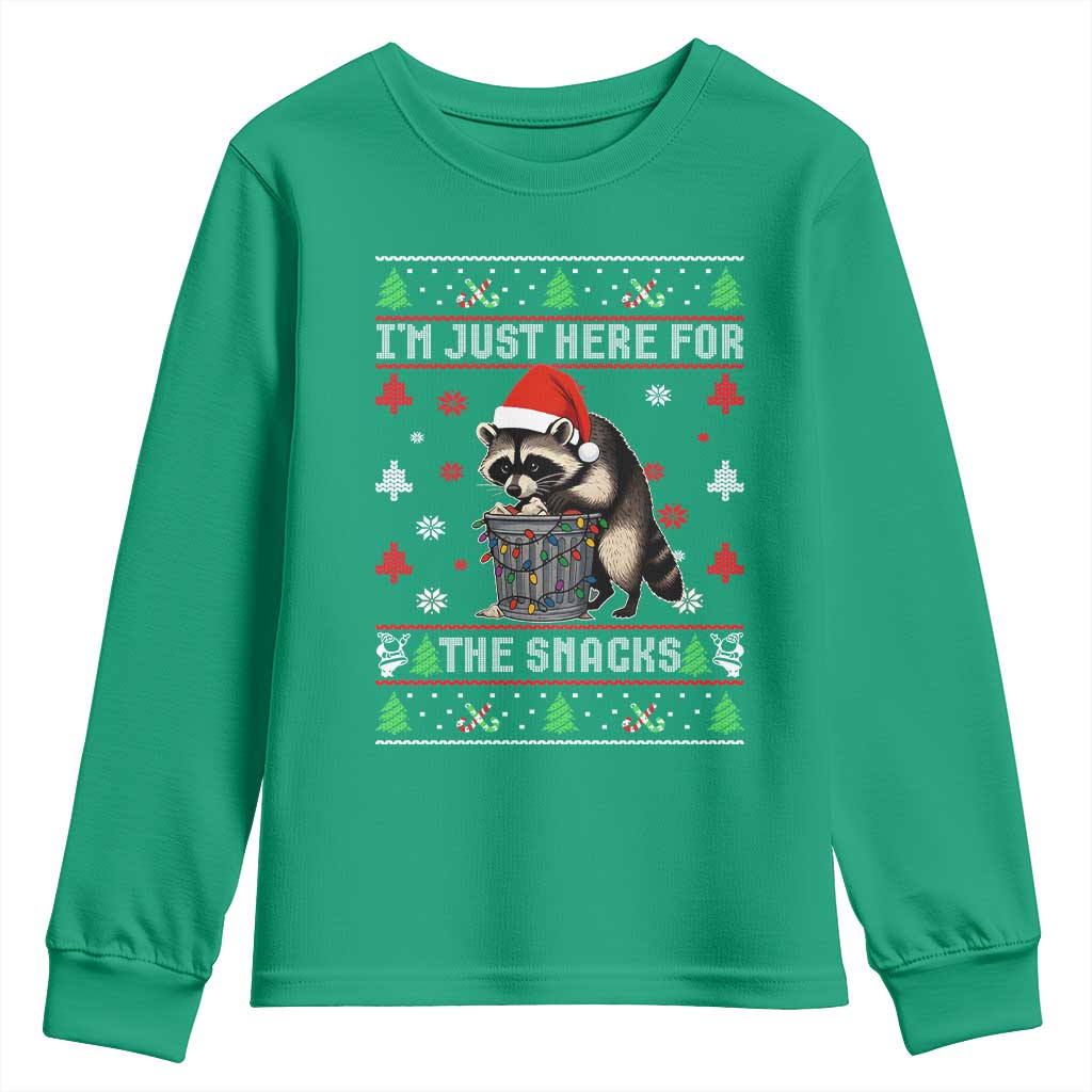 Funny Raccoon Ugly Christmas Youth Sweatshirt I'm Just Here for The Snacks Cute Trash Panda - Wonder Print Shop