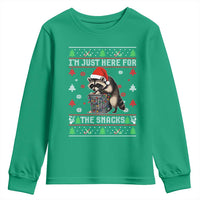 Funny Raccoon Ugly Christmas Youth Sweatshirt I'm Just Here for The Snacks Cute Trash Panda - Wonder Print Shop