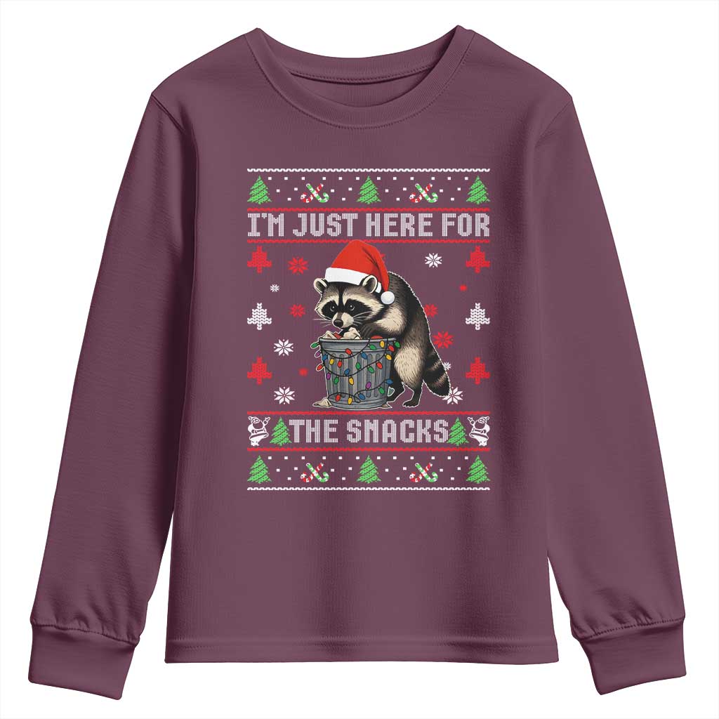 Funny Raccoon Ugly Christmas Youth Sweatshirt I'm Just Here for The Snacks Cute Trash Panda - Wonder Print Shop